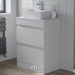 600mm Bathroom Vanity Unit Countertop Rectangular Basin Floor Standing White