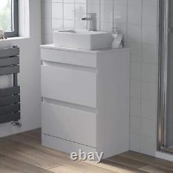 600mm Bathroom Vanity Unit Countertop Rectangular Basin Floor Standing White