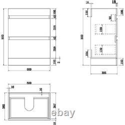 600mm Bathroom Vanity Unit Countertop Rectangular Basin Floor Standing White