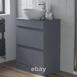 600mm Bathroom Vanity Unit Countertop Wash Basin Sink Oval Floor Standing Grey