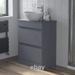 600mm Bathroom Vanity Unit Countertop Wash Basin Sink Oval Floor Standing Grey