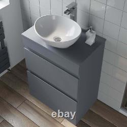 600mm Bathroom Vanity Unit Countertop Wash Basin Sink Oval Floor Standing Grey