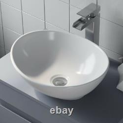 600mm Bathroom Vanity Unit Countertop Wash Basin Sink Oval Floor Standing Grey