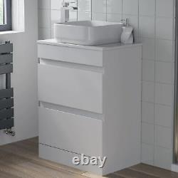 600mm Bathroom Vanity Unit Floor Standing Countertop Square Basin Gloss White