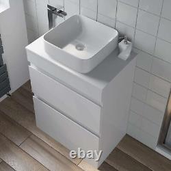 600mm Bathroom Vanity Unit Floor Standing Countertop Square Basin Gloss White