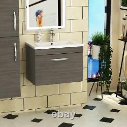 600mm Bathroom Vanity Unit Grey Elm Wall Hung Basin Sink 1-Drawer Cabinet