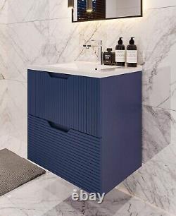 600mm Bathroom Vanity Unit Matte Navy Blue Wall Hung Composite Basin Soft Close