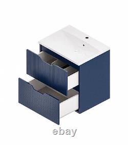 600mm Bathroom Vanity Unit Matte Navy Blue Wall Hung Composite Basin Soft Close