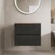 600mm Bathroom Vanity Unit Oak Countertop Wall Hung Fluted Black Unit No Basin