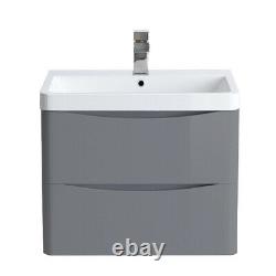 600mm Bathroom Vanity Unit Wall Hung Basin Sink Cabinet Furniture Gloss Grey