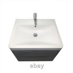 600mm Bathroom Vanity Unit Wall Hung Basin Sink Cabinet Furniture Gloss Grey
