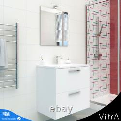 600mm Bathroom Vanity Unit Wall Hung Basin Storage Cabinet with LED Mirror VITRA
