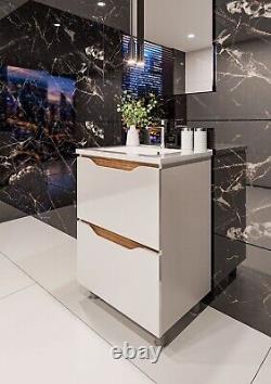 600mm Bathroom Vanity Unit White Gloss Floor Standing Composite Basin Soft Close