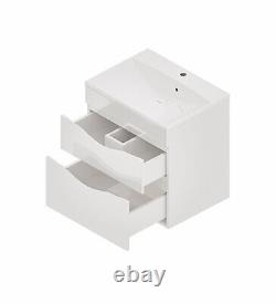 600mm Bathroom Vanity Unit White Gloss Wall Hung Composite Basin Soft Close