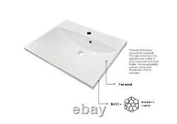 600mm Bathroom Vanity Unit White Gloss Wall Hung Composite Basin Soft Close
