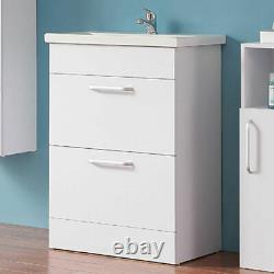 600mm Bathroom Vanity Unit with Basin 2 Drawers White Furnitur Floor Standing