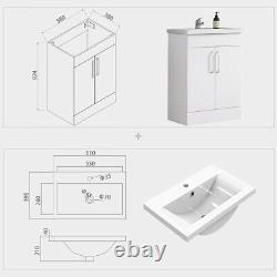 600mm Bathroom Vanity Unit with Basin 2 Drawers White Furnitur Floor Standing