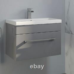 600mm Bathroom Wall Hung Vanity Unit Basin Storage Cabinet Furniture Grey Gloss