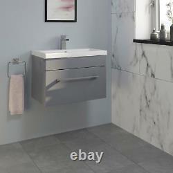 600mm Bathroom Wall Hung Vanity Unit Basin Storage Cabinet Furniture Grey Gloss