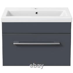 600mm Bathroom Wall Hung Vanity Unit Basin Storage Cabinet Furniture Grey Gloss