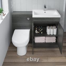 600mm Charcoal Grey Bathroom Vanity Unit Basin Soft Close Seat Toilet WC Modern