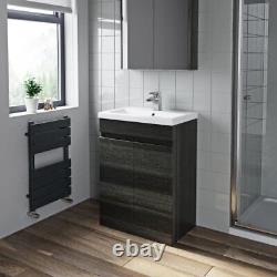 600mm Charcoal Grey Bathroom Vanity Unit Basin Soft Close Seat Toilet WC Modern