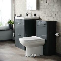 600mm Dark Grey 2 Drawer Vanity Cabinet with WC Unit & Modern BTW Toilet Wyke