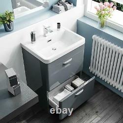 600mm Dark Grey 2 Drawer Vanity Cabinet with WC Unit & Modern BTW Toilet Wyke