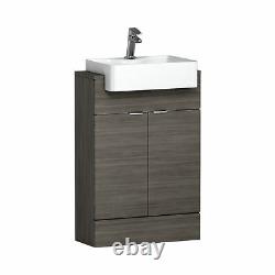 600mm Floor Standing Bathroom Vanity Unit Grey Elm 2 Door Semi Recessed Basin