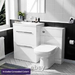 600mm Floorstanding White 2 Drawer Vanity Basin Unit, WC & Curved BTW Toilet