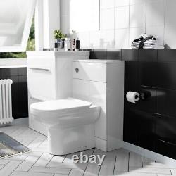 600mm Floorstanding White 2 Drawer Vanity Basin Unit, WC & Curved BTW Toilet