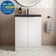 600mm Fluted White Floorstanding Vanity Unit Black Ceramic Basin Chrome Handle