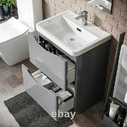 600mm Freestanding Bathroom Light Grey Gloss Vanity Unit Resin Basin Lyndon