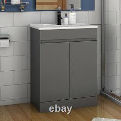 600mm Freestanding Bathroom Sink Grey Vanity Units with Basin Cabinet Cupboards