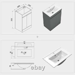 600mm Freestanding Bathroom Sink Grey Vanity Units with Basin Cabinet Cupboards