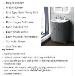 600mm Freestanding Modern Grey Gloss Basin Vanity Storage Unit