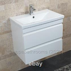 600mm Gloss White 2 Drawer Wall Hung Vanity Unit And Basin