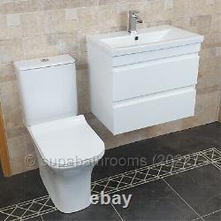 600mm Gloss White 2 Drawer Wall Hung Vanity Unit And Basin