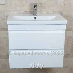 600mm Gloss White 2 Drawer Wall Hung Vanity Unit And Basin