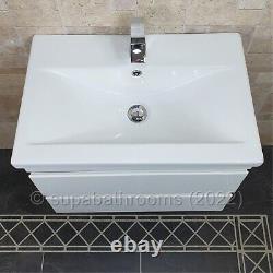 600mm Gloss White 2 Drawer Wall Hung Vanity Unit And Basin