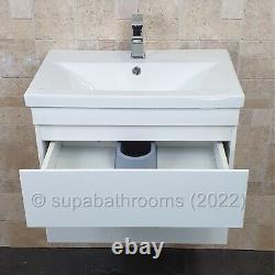 600mm Gloss White 2 Drawer Wall Hung Vanity Unit And Basin