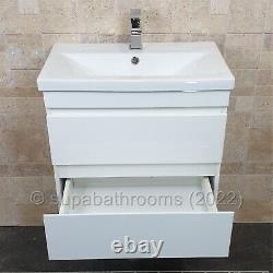 600mm Gloss White 2 Drawer Wall Hung Vanity Unit And Basin