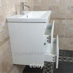 600mm Gloss White 2 Drawer Wall Hung Vanity Unit And Basin