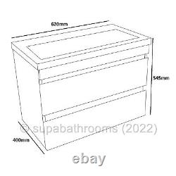 600mm Gloss White 2 Drawer Wall Hung Vanity Unit And Basin