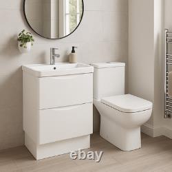 600mm Gloss White Bathroom Vanity Unit Basin Soft Close Square Toilet Modern