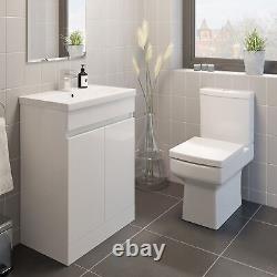 600mm Gloss White Bathroom Vanity Unit Basin Soft Close Square Toilet Modern