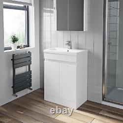 600mm Gloss White Bathroom Vanity Unit Basin Soft Close Square Toilet Modern