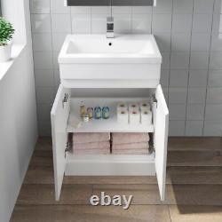 600mm Gloss White Bathroom Vanity Unit Basin Soft Close Square Toilet Modern
