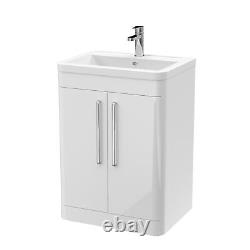 600mm Gloss White Floor Standing 2 Door MFC Vanity Unit with Ceramic Basin