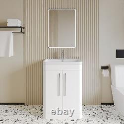 600mm Gloss White Floor Standing 2 Door MFC Vanity Unit with Ceramic Basin